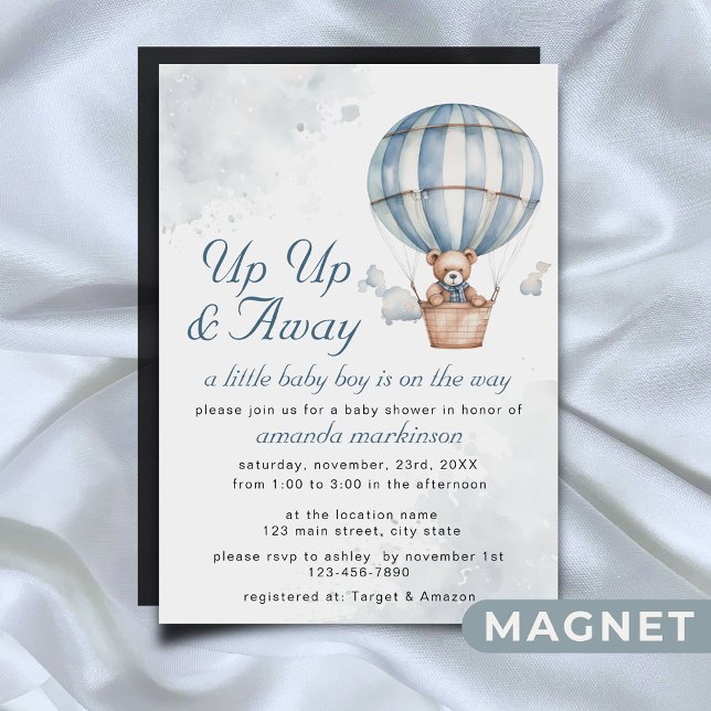 Invitation Magnétique Montez et partez ! Baby shower de ballon Teddy Bea (Créateur téléchargé)