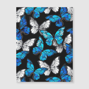 Invitation Magnétique Motif sans couleur foncée avec papillons bleus Mor