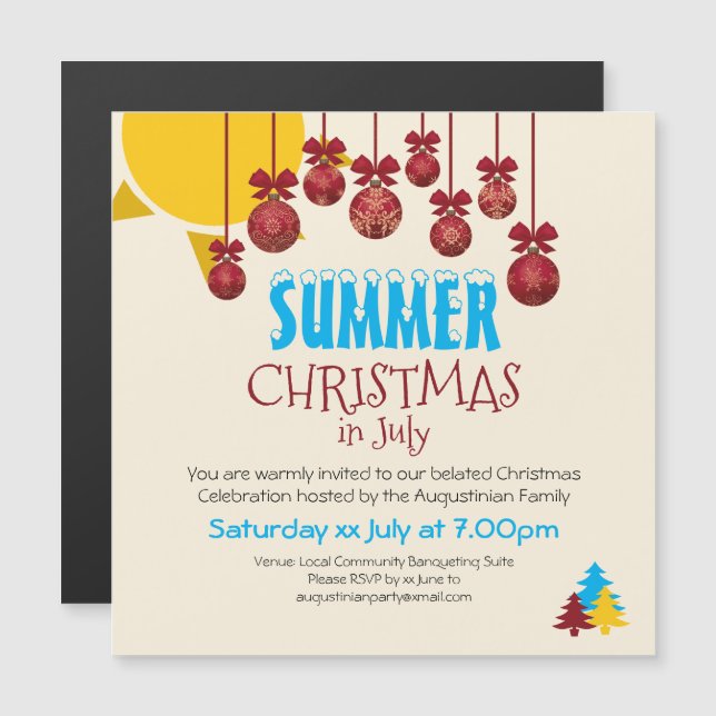 Invitation Magnétique NOËL EN JUILLET Fête du barbecue d'été (Devant / Derrière)
