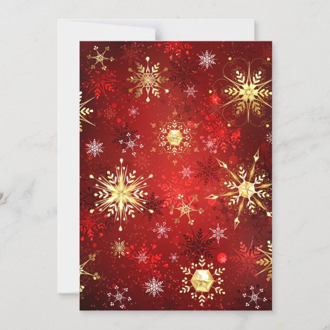 Invitation Magnétique Noël Golden Snowflakes sur Arrière - plan rouge (Recto)