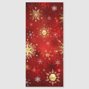 Invitation Magnétique Noël Golden Snowflakes sur Arrière - plan rouge