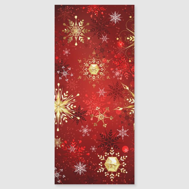 Invitation Magnétique Noël Golden Snowflakes sur Arrière - plan rouge (Devant)