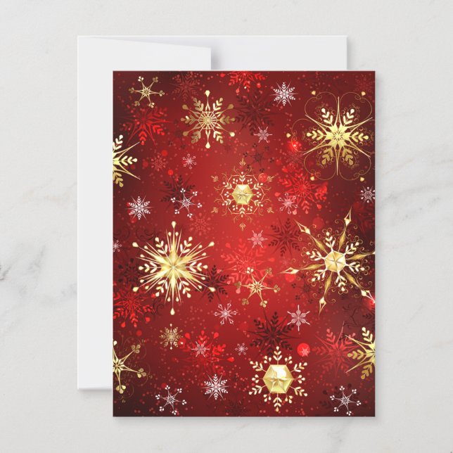 Invitation Magnétique Noël Golden Snowflakes sur Arrière - plan rouge (Recto)