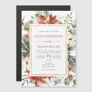 Invitation Magnétique Noël hiver Rouge Vert or Mariage