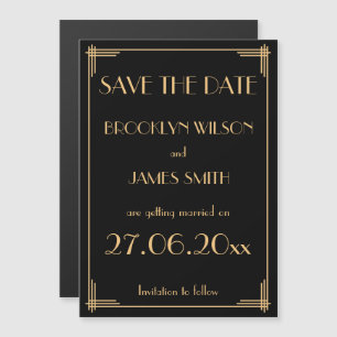 Invitation Magnétique Noir Art Déco Mariage Enregistrer La Date