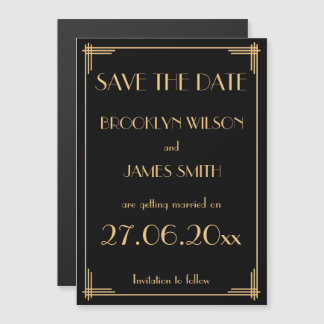 Invitation Magnétique Noir Art Déco Mariage Enregistrer La Date