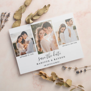 Invitation Magnétique Noir Blanc Moderne 3 Photo Mariage Enregistrer La