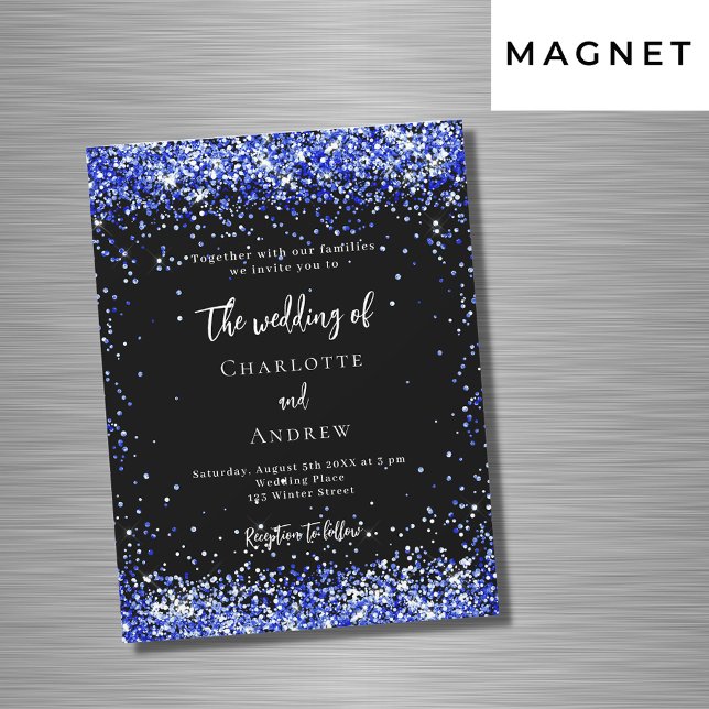Invitation Magnétique Noir bleu confetti luxe mariage (Créateur téléchargé)