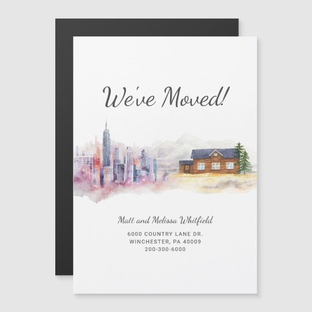 Invitation Magnétique Nous avons déplacé l'aquarelle Changement d'adress (Devant / Derrière)