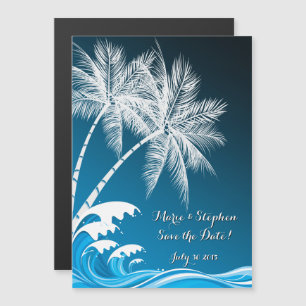 Invitation Magnétique OMBRÉ BLUE TROPICAL PALMS Enregistrer la date