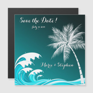Invitation Magnétique OMBRÉ TURQUOISE TROPICAL PALMS Enregistrer la date
