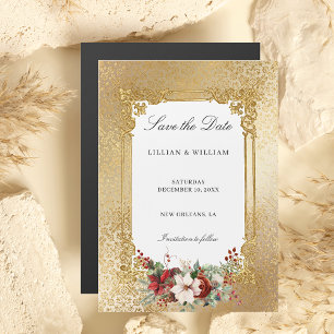 Invitation Magnétique Opulence dorée Mariage de Noël Enregistrer la date