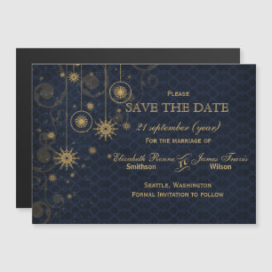 Invitation Magnétique or bleu Snowflakes Winter save date