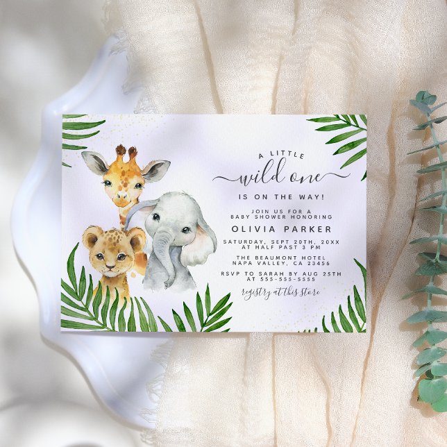 Invitation Magnétique Palm Feuilles & Safari Animaux Wild One Baby showe (Créateur téléchargé)