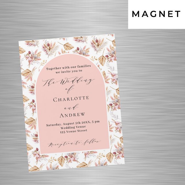 Invitation Magnétique Pampas herbe fleurie rose or boho luxe mariage (Créateur téléchargé)