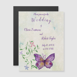 Invitation Magnétique Papillon pourpre à aquarelle personnalisée