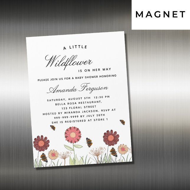 Invitation Magnétique papillons baby showers fleur sauvage de luxe rétro (Créateur téléchargé)