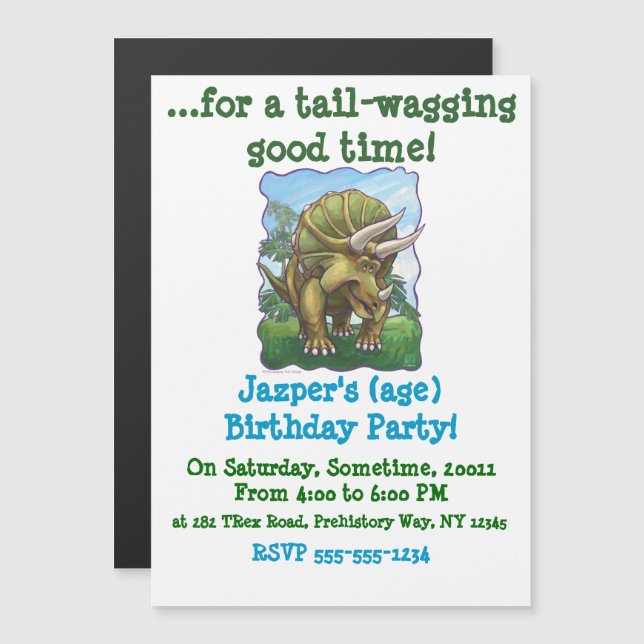 Invitation Magnétique Parti de Cute Triceratops (Devant / Derrière)