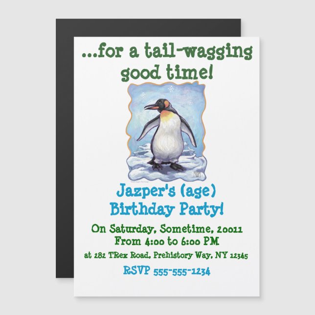 Invitation Magnétique Parti personnalisé de mignon Penguin (Devant / Derrière)