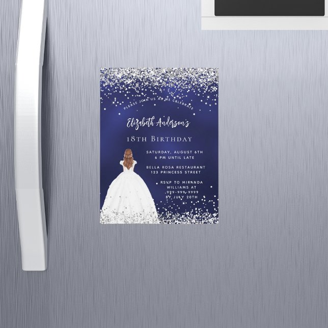 Invitation Magnétique Parties scintillant bleu marine anniversaire robe  (Créateur téléchargé)