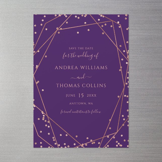 Invitation Magnétique Parties scintillant d'or Rose violet géométrique E (Créateur téléchargé)