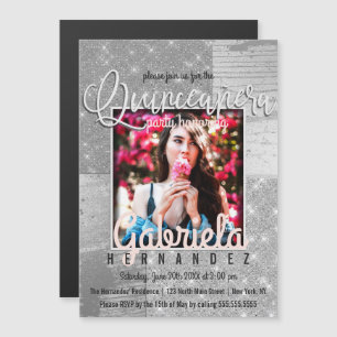 Invitation Magnétique Parties scintillant moderne en argent Photo Quince