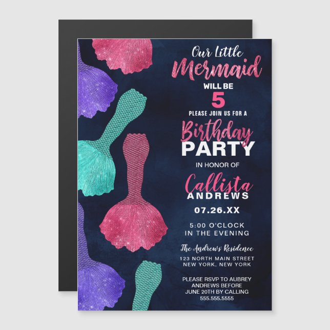 Invitation Magnétique Parties scintillant Turquoise rose étincelante Mer (Devant / Derrière)