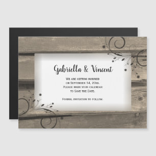 Invitation Magnétique Pays Grange Fleurs de bois Mariage Enregistrer la 