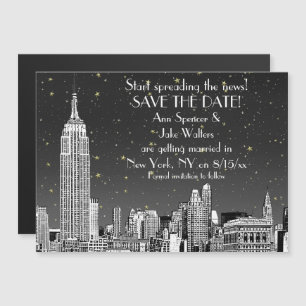Invitation Magnétique Paysage urbain de NYC 01 Gravé sur fond étoilé noi