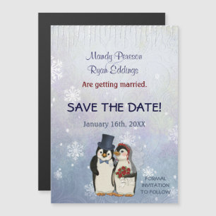 Invitation Magnétique Penguin Winter Snowflakes Mariage Enregistrer La D