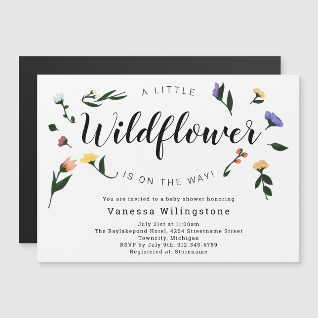 Invitation Magnétique Petit Fleur sauvage sur le chemin Baby shower flor (Devant / Derrière)