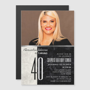 Invitation Magnétique Photo 40e anniversaire noir et blanc