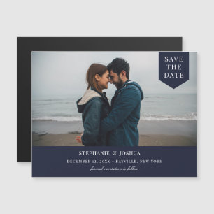 Invitation Magnétique Photo Balise Simple Enregistrer La Date Marine Ble