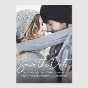 Invitation Magnétique Photo Calligraphie Blanche, Écrite À La Main, Écon