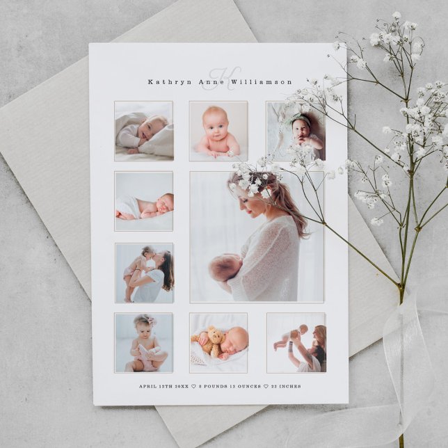 Invitation Magnétique Photo de bébé nouveau-né moderne Collage & Monogra (Créateur téléchargé)
