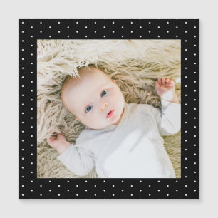 Invitation Magnétique Photo de bébé Pois minuscules noirs et blancs