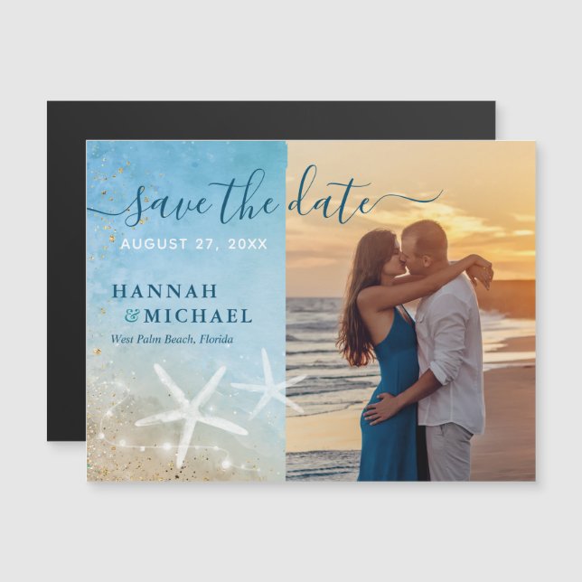 Invitation Magnétique Photo de mariage de la plage tropicale Enregistrer (Devant / Derrière)
