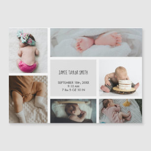 Invitation Magnétique Photo du bébé Nom du collage Date de naissance Fai
