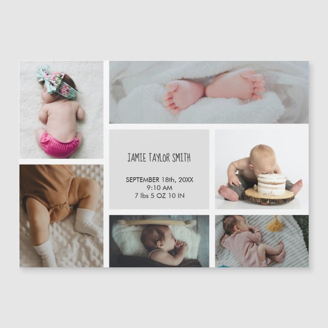 Invitation Magnétique Photo du bébé Nom du collage Date de naissance Fai (Devant)