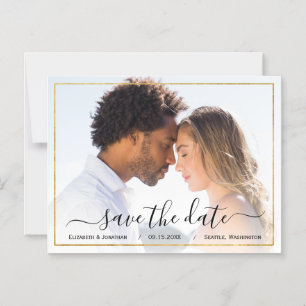 Invitation Magnétique Photo Elegant Simple Black and Gold Mariage