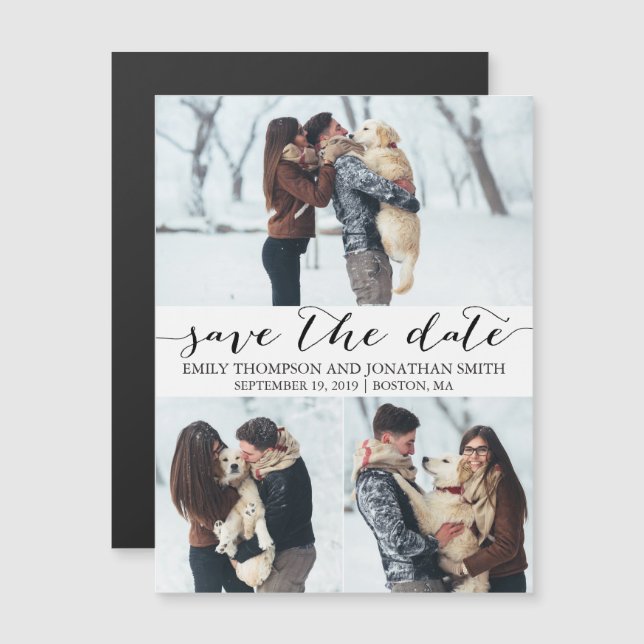 Invitation Magnétique Photo Mariage Enregistrer La Date Magnet, Trois Ph (Devant / Derrière)