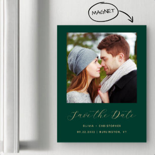 Invitation Magnétique Photo minimale Emerald Green Gold Enregistrer la d