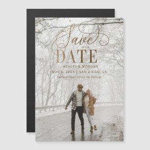 Invitation Magnétique Photo minimaliste de Rustic Gold Modern Save the D