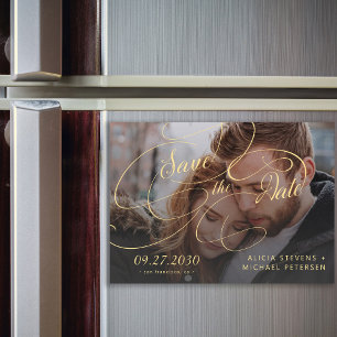 Invitation Magnétique Photo or classique mariage écriture enregistrer la