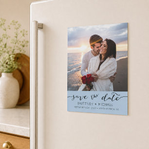 Invitation Magnétique Photo personnalisé Moderne Bleu Poussiéreux Simple