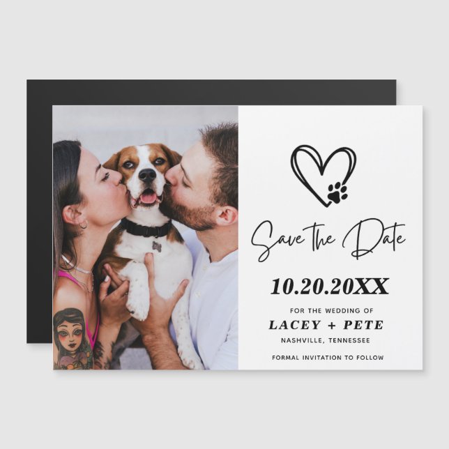 Invitation Magnétique Photo pour animaux de compagnie Mariage moderne En (Devant / Derrière)