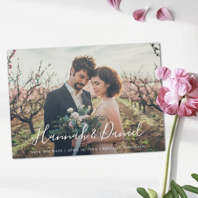 Invitation Magnétique Photo Whimsical White Script Custom Enregistrer la (Créateur téléchargé)
