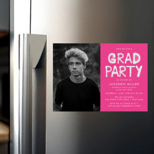 Invitation Magnétique Photographie moderne Hot Pink Spray Paint Party Gr
