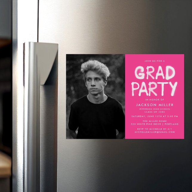 Invitation Magnétique Photographie moderne Hot Pink Spray Paint Party Gr (Créateur téléchargé)