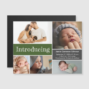 Invitation Magnétique Photos modernes Green Custom Introduire bébé garço
